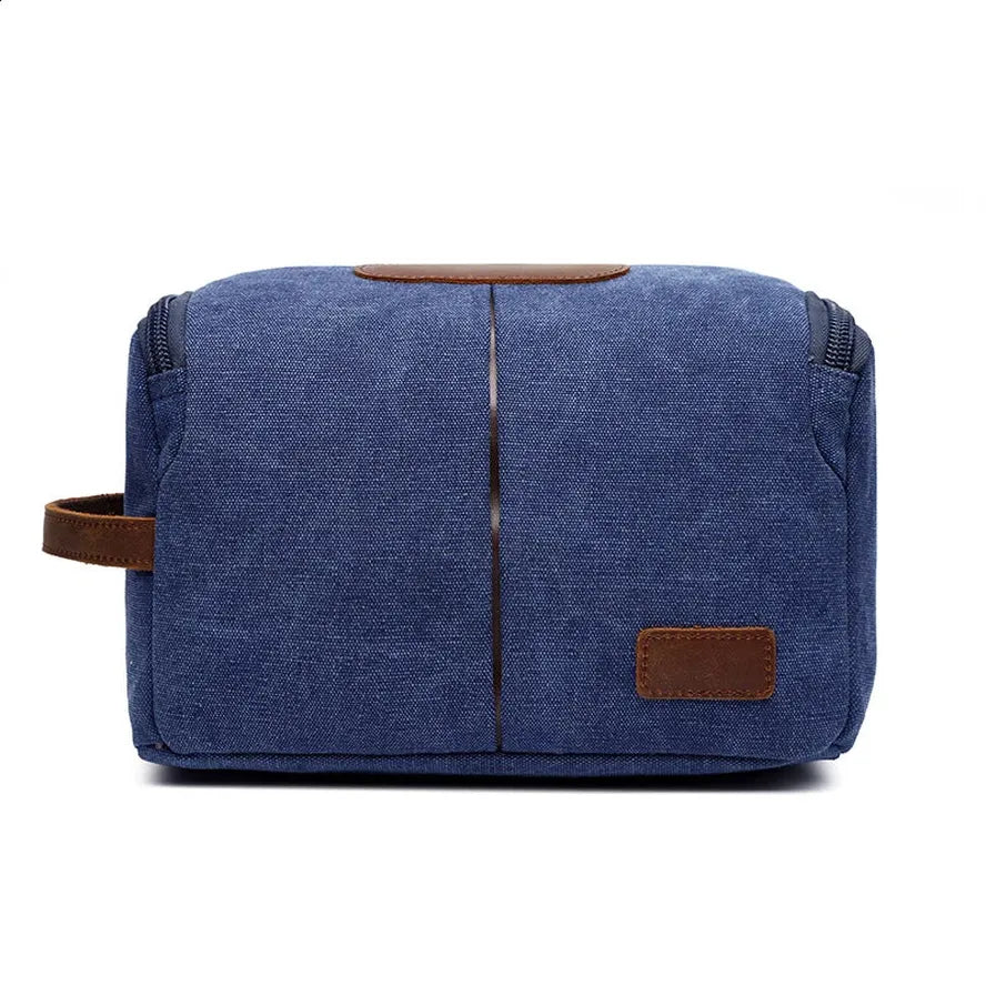HKM-350099 Large Capacity Portable Makeup Bag - Multi-functional Travel Storage Bag in Durable Waxed Canvas and Leather
