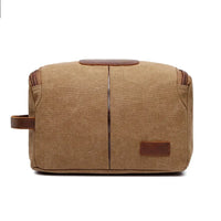 HKM-350099 Large Capacity Portable Makeup Bag - Multi-functional Travel Storage Bag in Durable Waxed Canvas and Leather