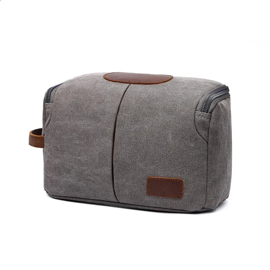 HKM-350099 Large Capacity Portable Makeup Bag - Multi-functional Travel Storage Bag in Durable Waxed Canvas and Leather