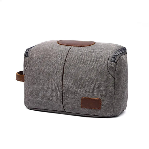 HKM-350099 Large Capacity Portable Makeup Bag - Multi-functional Travel Storage Bag in Durable Waxed Canvas and Leather