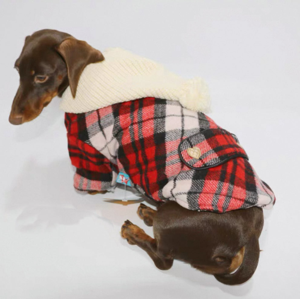 HKM-3501245 Stylish Red Plaid Cotton Shirt for Dogs in Sizes XS to XL