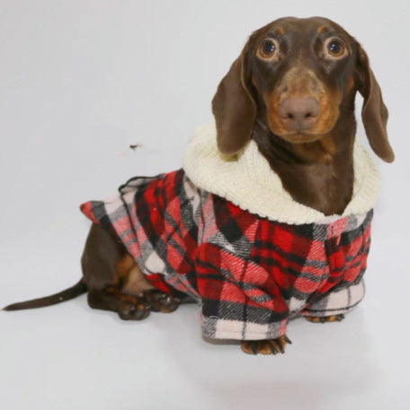 HKM-3501245 Stylish Red Plaid Cotton Shirt for Dogs in Sizes XS to XL