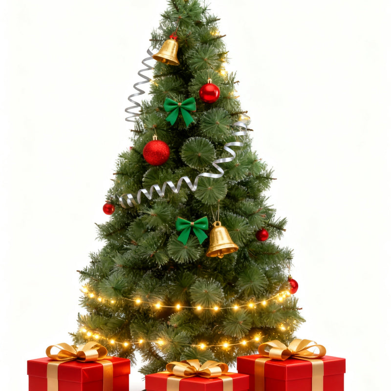 HKM-350163 Green Spray White Snowflake Pine Needle Christmas Tree - 150CM, 180CM & 210CM, Slim Design for Small Spaces