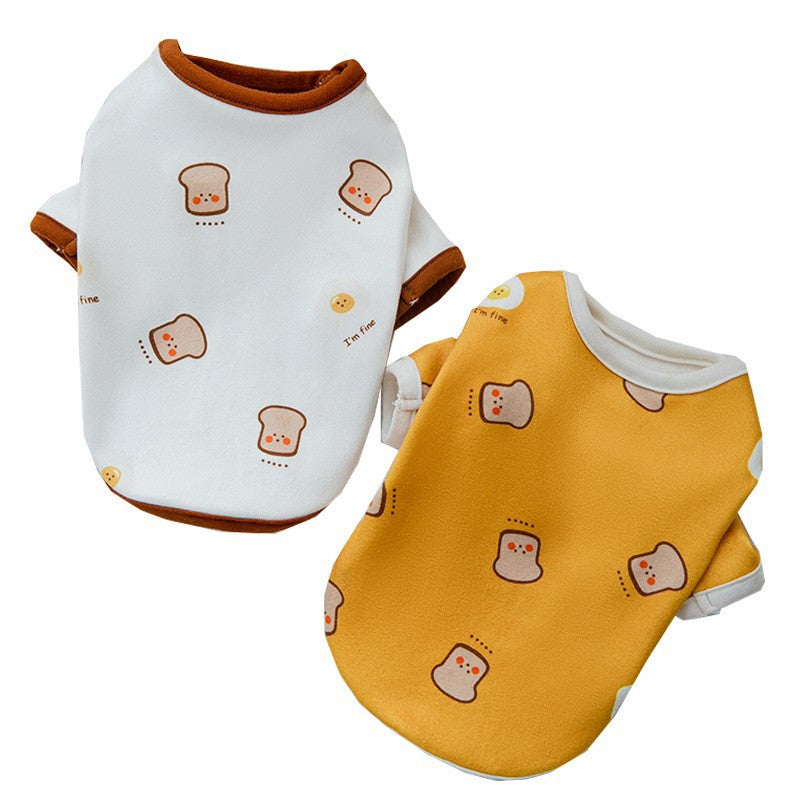 HKM-3502013 Cozy German Velvet Pet Thin Toast Bottom Shirt in White and Yellow