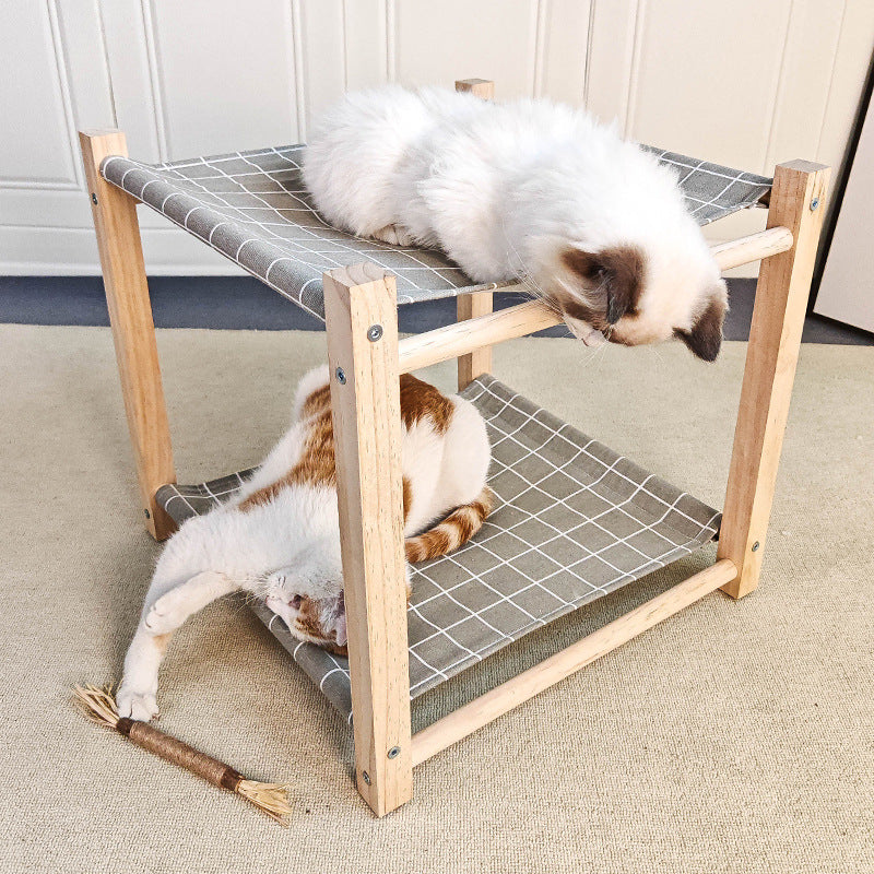 HKM-3503037 Double Layer Cat Hammock Pet Bed - Removable and Washable Solid Wood Design in Classic Gray and Navy Blue