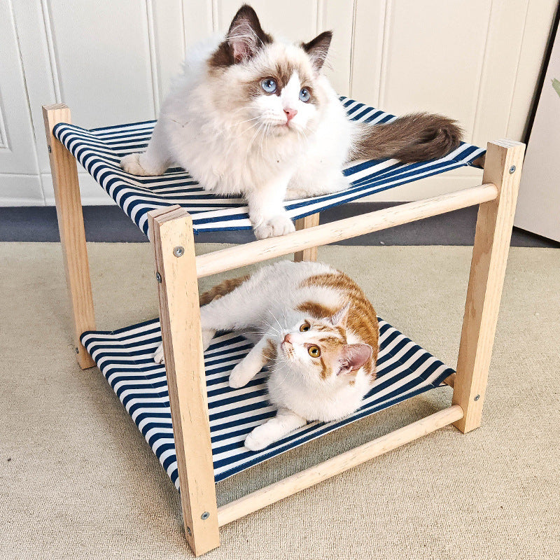 HKM-3503037 Double Layer Cat Hammock Pet Bed - Removable and Washable Solid Wood Design in Classic Gray and Navy Blue