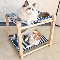HKM-3503037 Double Layer Cat Hammock Pet Bed - Removable and Washable Solid Wood Design in Classic Gray and Navy Blue