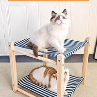 HKM-3503037 Double Layer Cat Hammock Pet Bed - Removable and Washable Solid Wood Design in Classic Gray and Navy Blue