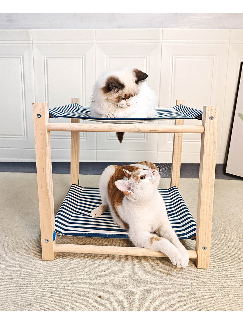 HKM-3503037 Double Layer Cat Hammock Pet Bed - Removable and Washable Solid Wood Design in Classic Gray and Navy Blue