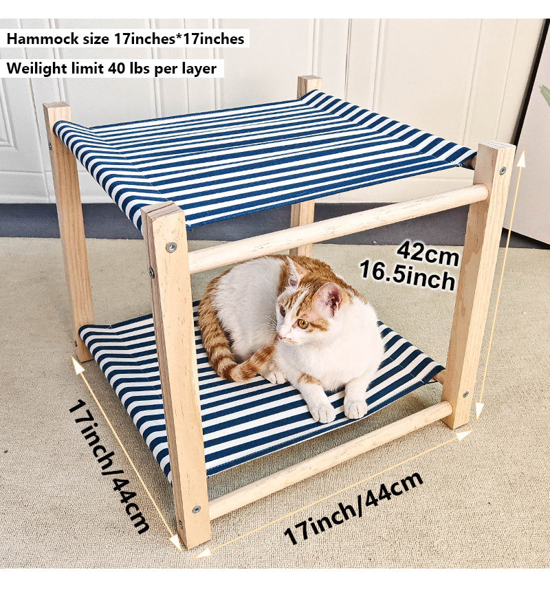 HKM-3503037 Double Layer Cat Hammock Pet Bed - Removable and Washable Solid Wood Design in Classic Gray and Navy Blue