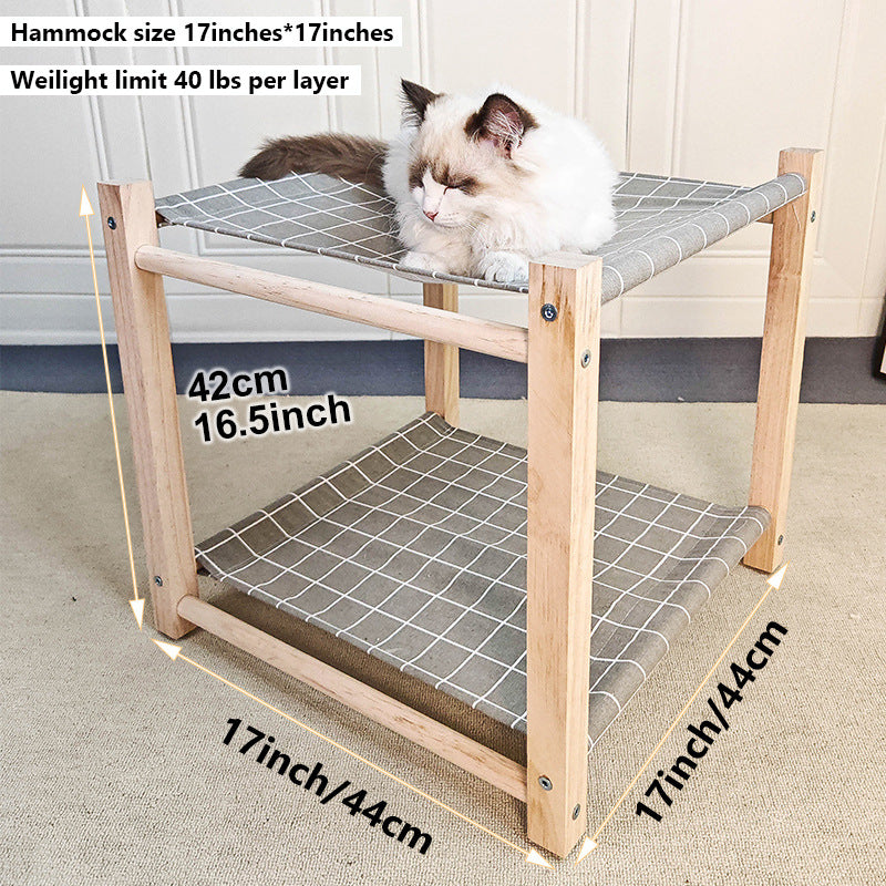 HKM-3503037 Double Layer Cat Hammock Pet Bed - Removable and Washable Solid Wood Design in Classic Gray and Navy Blue