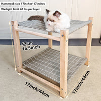 HKM-3503037 Double Layer Cat Hammock Pet Bed - Removable and Washable Solid Wood Design in Classic Gray and Navy Blue