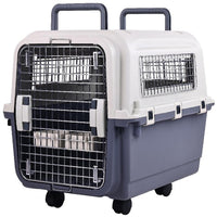 HKM-350355 Durable Plastic Dog Kennel with Rolling Wheels, Airline Approved, Multiple Sizes Available