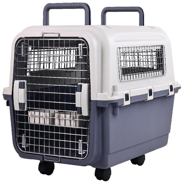 HKM-350355 Durable Plastic Dog Kennel with Rolling Wheels, Airline Approved, Multiple Sizes Available