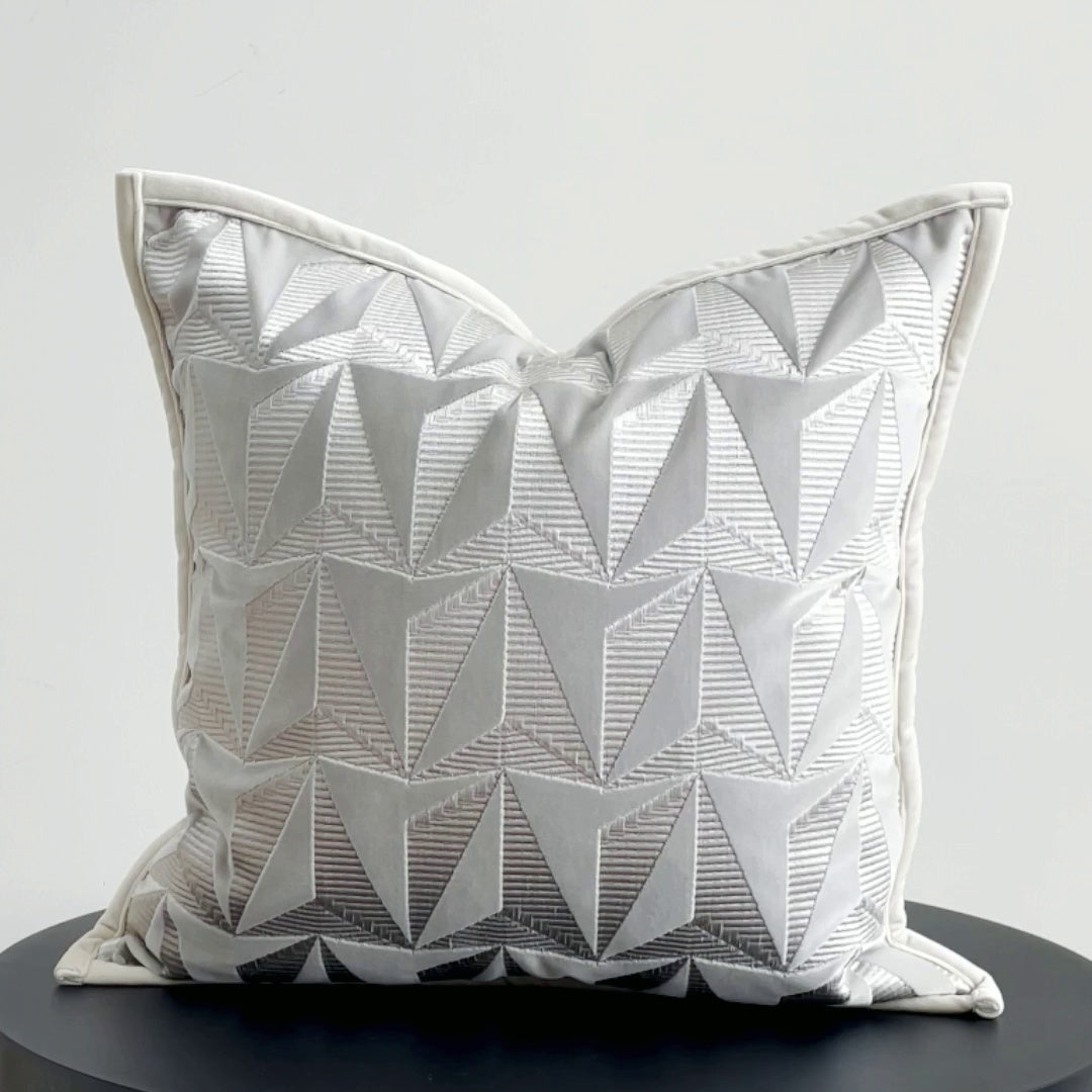 HKM-350483 Soft Suede Geometric Pillow Cover with Embroidery - 45x45cm, Beige
