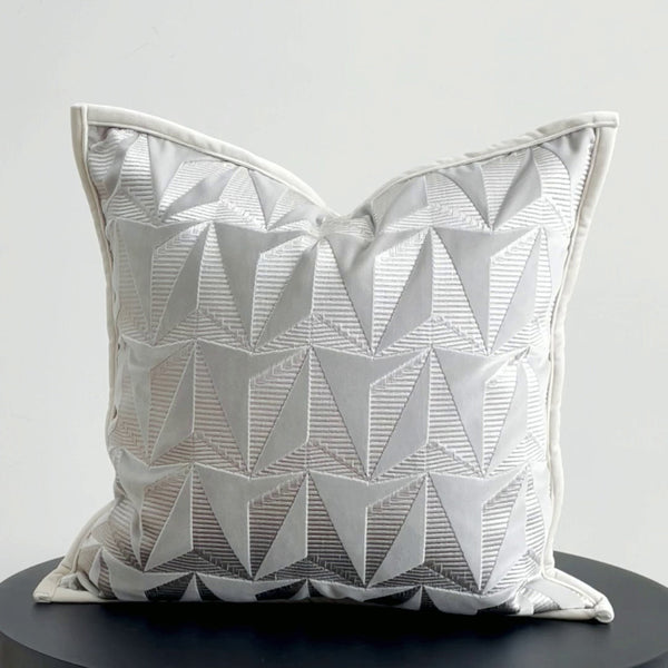 HKM-350483 Soft Suede Geometric Pillow Cover with Embroidery - 45x45cm, Beige