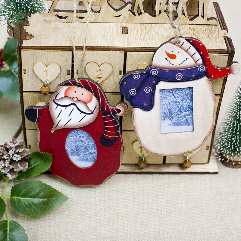 HKM-350483 Wooden Christmas Pendant Photo Frame - Decorative 11cm x 12cm, Unisex, Exquisite Finish
