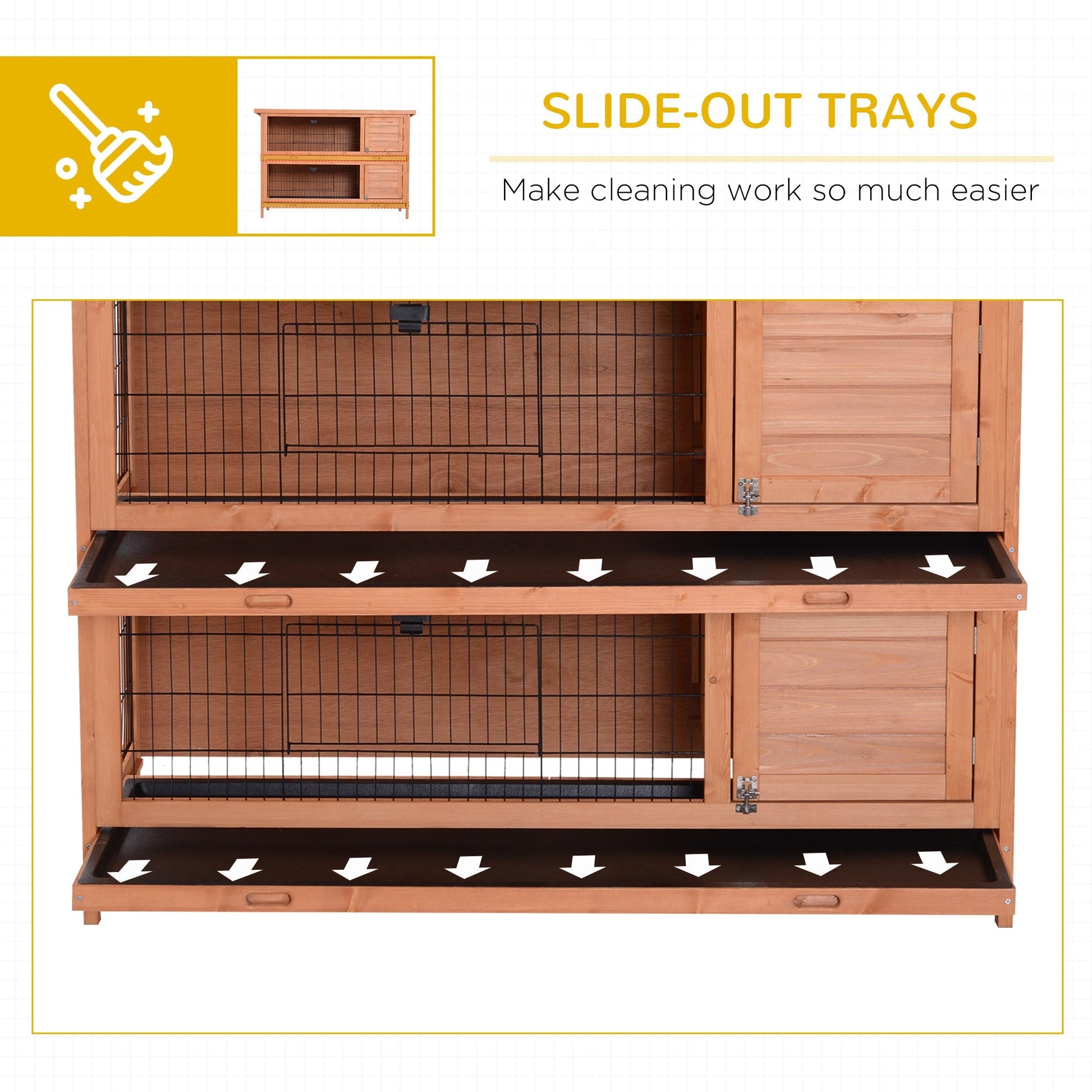 HKM-3505085 2-Story Wooden Rabbit Hutch with Lockable Doors and Waterproof Roof for Indoor/Outdoor Small Animals