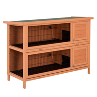 HKM-3505085 2-Story Wooden Rabbit Hutch with Lockable Doors and Waterproof Roof for Indoor/Outdoor Small Animals
