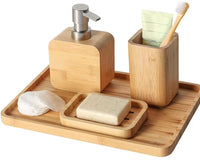 HKM-350611 Bamboo Bathroom Accessories Set with Shower Soap Dish and Mouthwash Cup for Home or Hotel Use