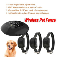 HKM-3506877 Wireless Pet Fence with Waterproof Intelligent Training Collar for Dogs, Adjustable Signal Level, Remote Control Range Up to 150m, Fits Neck Circumference Up to 25"