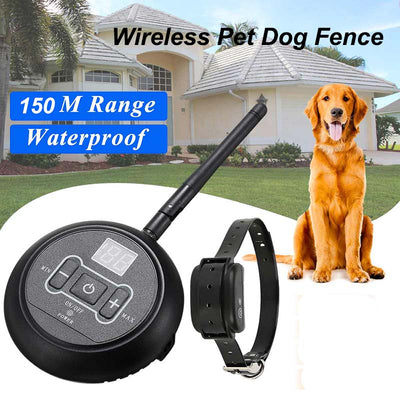 HKM-3506877 Wireless Pet Fence with Waterproof Intelligent Training Collar for Dogs, Adjustable Signal Level, Remote Control Range Up to 150m, Fits Neck Circumference Up to 25"