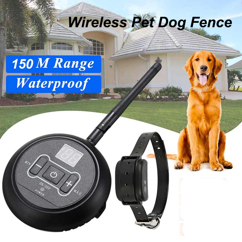 HKM-3506877 Wireless Pet Fence with Waterproof Intelligent Training Collar for Dogs, Adjustable Signal Level, Remote Control Range Up to 150m, Fits Neck Circumference Up to 25"