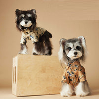 HKM-3507005 Casual Cotton Dog Shirt with Dachshund, Schnauzer, Teddy, Bichon & Maltese Prints in Beige and Brown