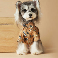 HKM-3507005 Casual Cotton Dog Shirt with Dachshund, Schnauzer, Teddy, Bichon & Maltese Prints in Beige and Brown