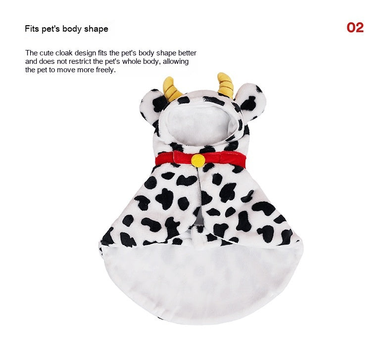 HKM-3507773 Cozy Cow Cloak for Cats and Small Dogs - Windproof Flannel Pet Cape