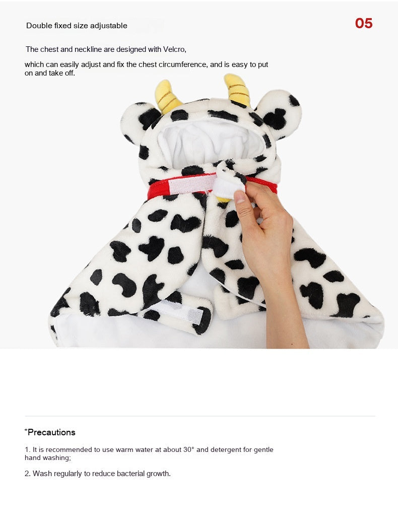 HKM-3507773 Cozy Cow Cloak for Cats and Small Dogs - Windproof Flannel Pet Cape