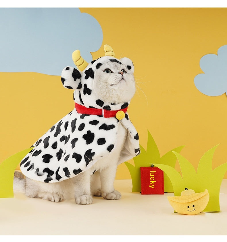 HKM-3507773 Cozy Cow Cloak for Cats and Small Dogs - Windproof Flannel Pet Cape