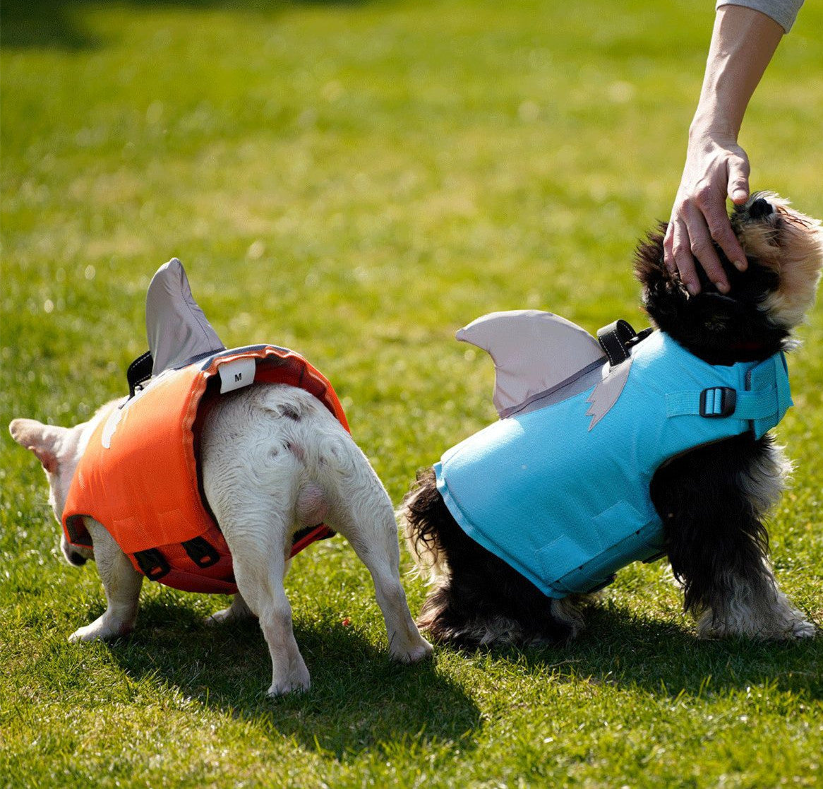 HKM-3508797 Adjustable Flying Shark Fin Life Jacket for Dogs - Buoyant Outdoor Swim Suit in Blue and Orange