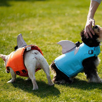 HKM-3508797 Adjustable Flying Shark Fin Life Jacket for Dogs - Buoyant Outdoor Swim Suit in Blue and Orange