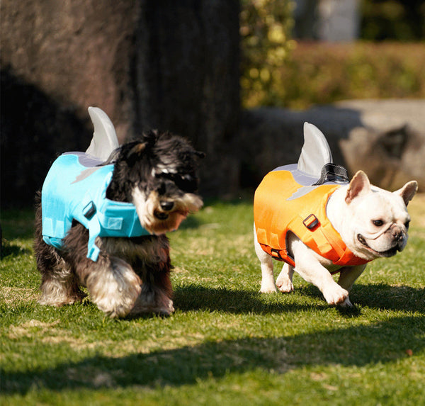 HKM-3508797 Adjustable Flying Shark Fin Life Jacket for Dogs - Buoyant Outdoor Swim Suit in Blue and Orange