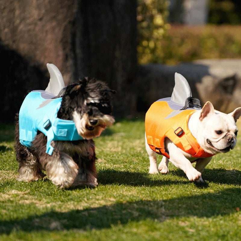 HKM-3508797 Adjustable Flying Shark Fin Life Jacket for Dogs - Buoyant Outdoor Swim Suit in Blue and Orange