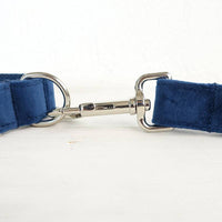 HKM-3509181 Dark Blue Velvet Pet Collar with Traction Chain for Dogs - Adjustable Size Options