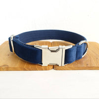 HKM-3509181 Dark Blue Velvet Pet Collar with Traction Chain for Dogs - Adjustable Size Options