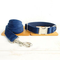 HKM-3509181 Dark Blue Velvet Pet Collar with Traction Chain for Dogs - Adjustable Size Options