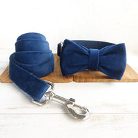 HKM-3509181 Dark Blue Velvet Pet Collar with Traction Chain for Dogs - Adjustable Size Options