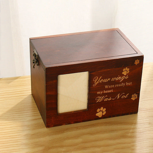HKM-3510845 Pet Memorial Cinerary Casket in Solid Wood with Frame for Dogs and Cats