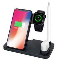 HKM-351251 4-in-1 Wireless Charging Station with Adjustable Design for Mobile Phones, Apple Watch, AirPods, and Apple Pencil - Qi-Certified Fast Charging