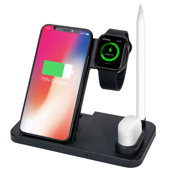 HKM-351251 4-in-1 Wireless Charging Station with Adjustable Design for Mobile Phones, Apple Watch, AirPods, and Apple Pencil - Qi-Certified Fast Charging