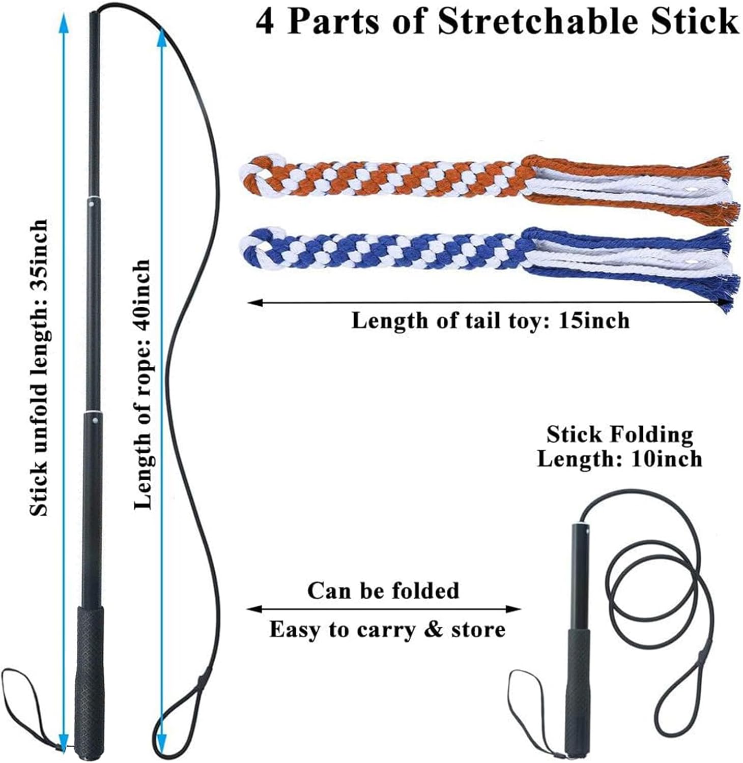 HKM-3514429 Extendable Teaser Wand for Interactive Dog Play - Safe Chew Rope Toy for All Dog Sizes