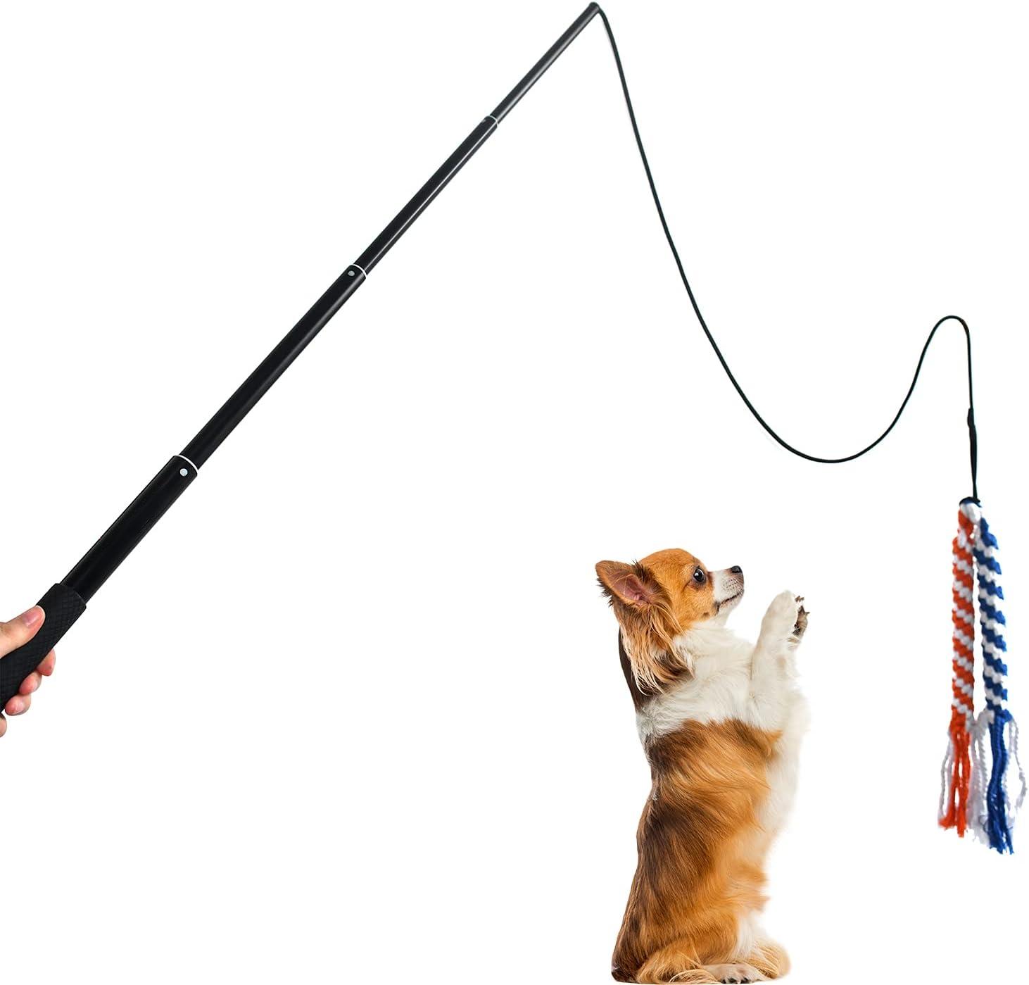 HKM-3514429 Extendable Teaser Wand for Interactive Dog Play - Safe Chew Rope Toy for All Dog Sizes