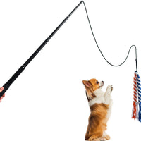 HKM-3514429 Extendable Teaser Wand for Interactive Dog Play - Safe Chew Rope Toy for All Dog Sizes