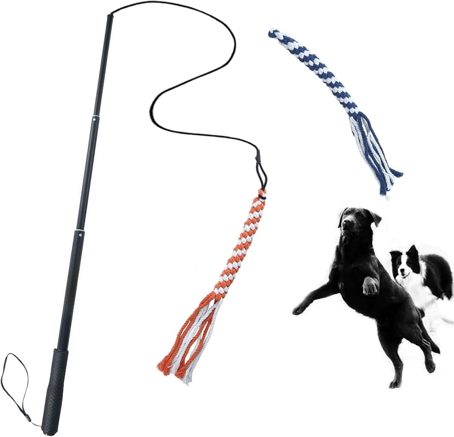 HKM-3514429 Extendable Teaser Wand for Interactive Dog Play - Safe Chew Rope Toy for All Dog Sizes