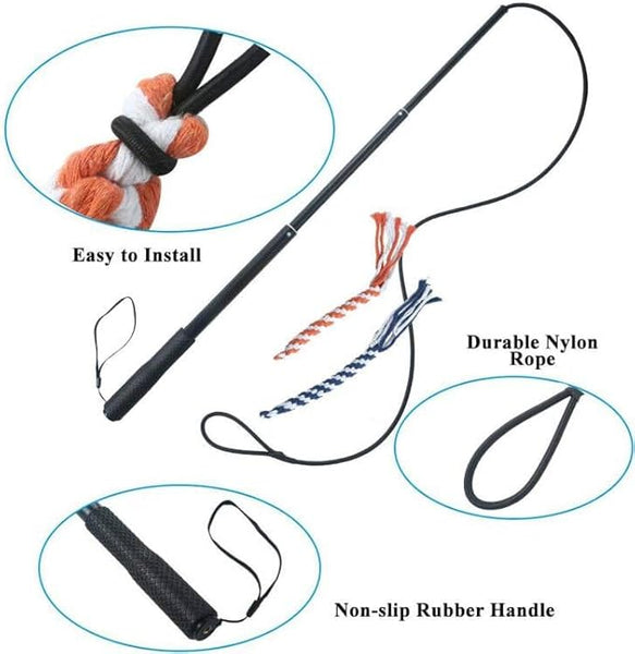 HKM-3514429 Extendable Teaser Wand for Interactive Dog Play - Safe Chew Rope Toy for All Dog Sizes