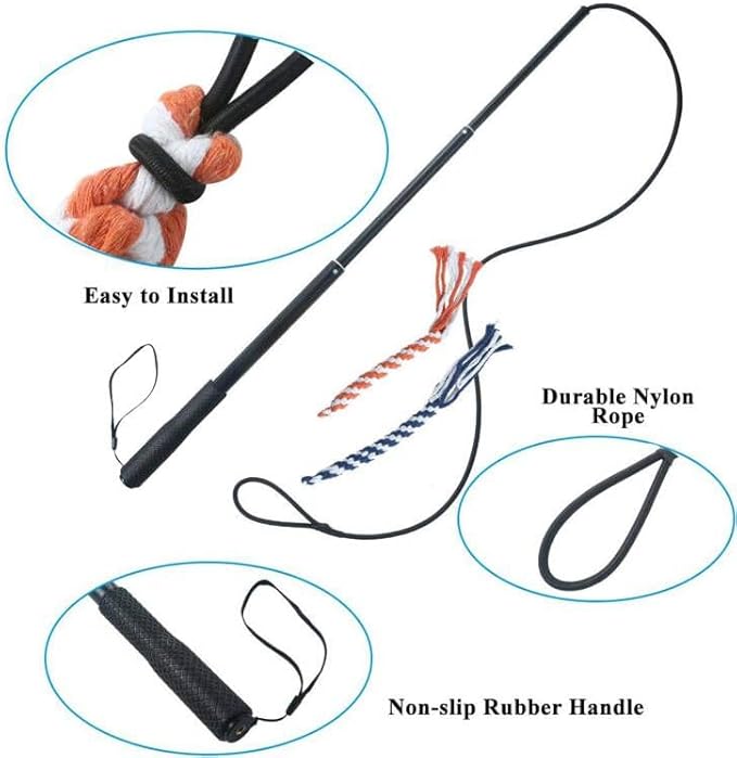 HKM-3514429 Extendable Teaser Wand for Interactive Dog Play - Safe Chew Rope Toy for All Dog Sizes