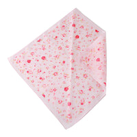 HKM-3514557 Cotton Triangle Scarf with Rose Flower Design - Pink & Beige, Adjustable Neck Size 24-46CM